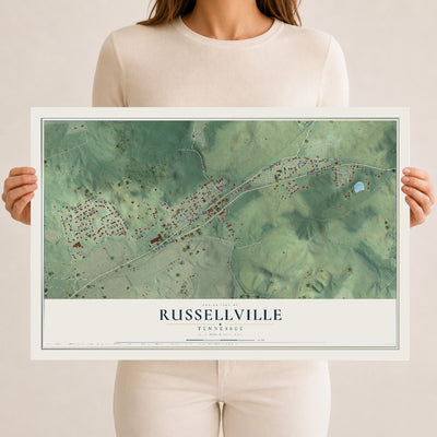 Map of Russellville, Tennessee, 12 x 18 inch unframed archival matte print