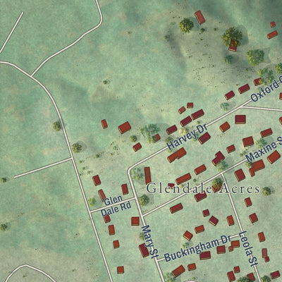 Second close-up of the map of Russellville, Tennessee print showing more streets and buildings