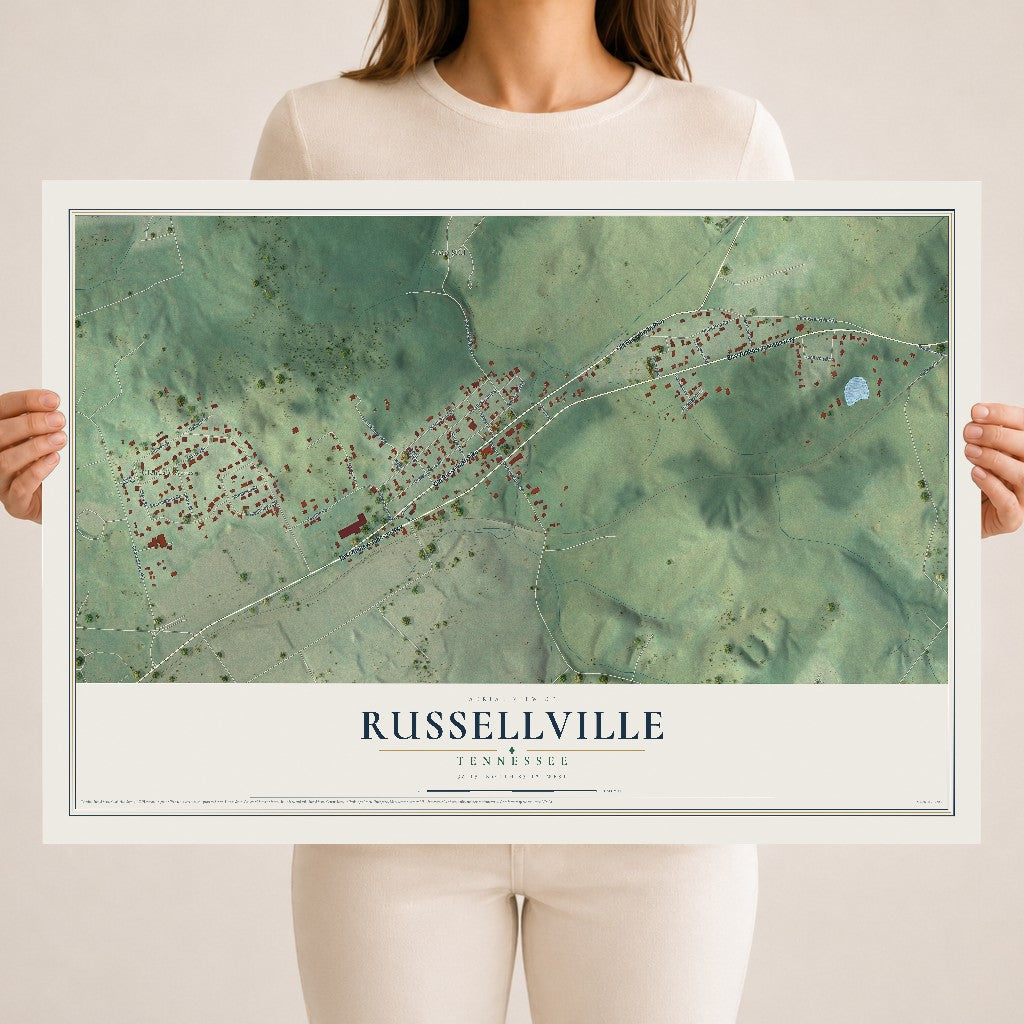 Map of Russellville, Tennessee, 18 x 24 inch unframed archival matte print