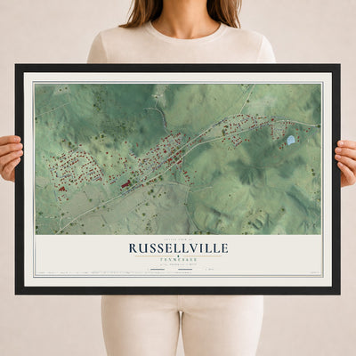 Map of Russellville, Tennessee, 18 x 24 inch print in a black wood frame