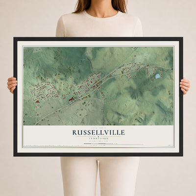 Map of Russellville, Tennessee, 24 x 36 inch print in a black wood frame