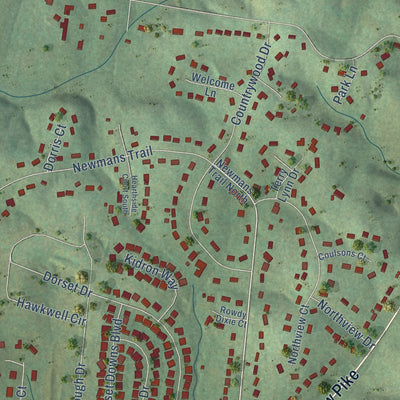 Close-up of the map of Shackle Island, Tennessee print showing street and building detail