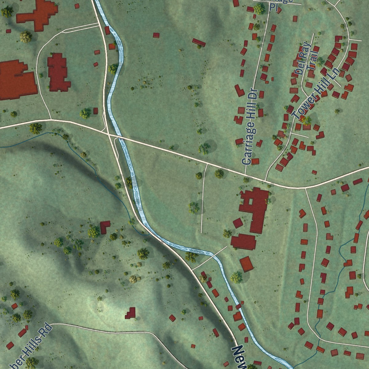 Second close-up of the map of Shackle Island, Tennessee print showing more streets and buildings