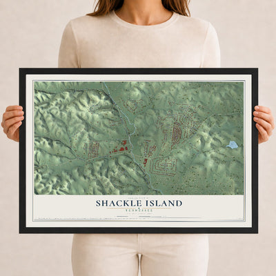 Map of Shackle Island, Tennessee, 12 x 18 inch print in a black wood frame