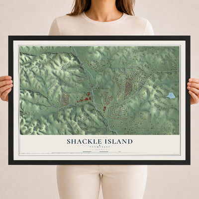 Map of Shackle Island, Tennessee, 18 x 24 inch print in a black wood frame