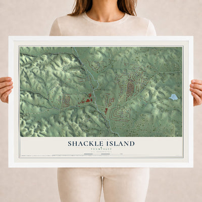 Map of Shackle Island, Tennessee, 18 x 24 inch print in a white wood frame