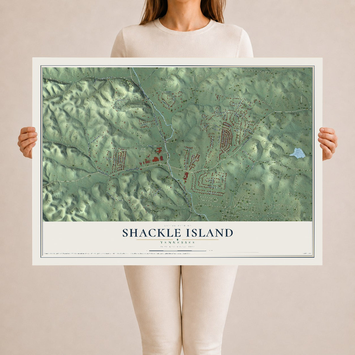 Map of Shackle Island, Tennessee, 24 x 36 inch unframed archival matte print