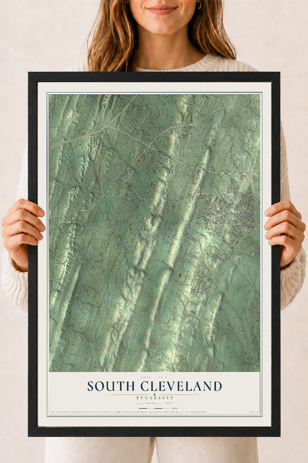 Map of South Cleveland, Tennessee, 18 x 24 inch print in a black wood frame