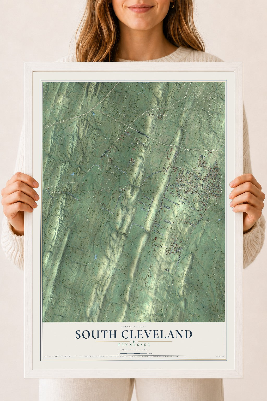 Map of South Cleveland, Tennessee, 18 x 24 inch print in a white wood frame
