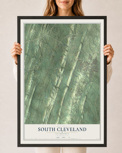 Map of South Cleveland, Tennessee, 24 x 36 inch print in a black wood frame