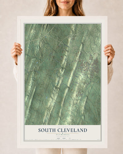 Map of South Cleveland, Tennessee, 24 x 36 inch print in a white wood frame