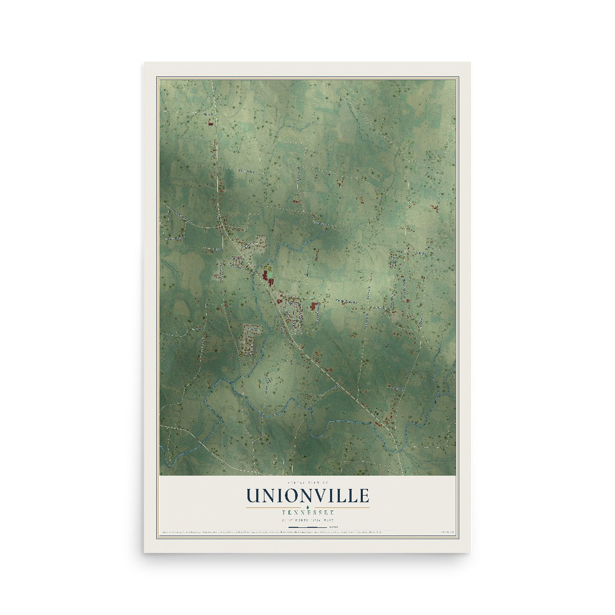 Map of Unionville, Tennessee, 12 x 18 inch unframed archival matte print