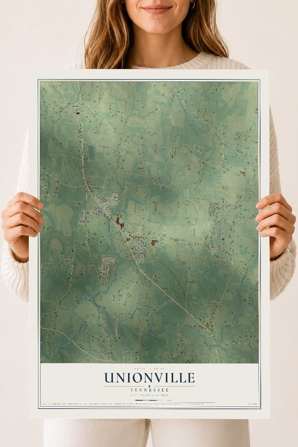 Map of Unionville, Tennessee, 18 x 24 inch unframed archival matte print