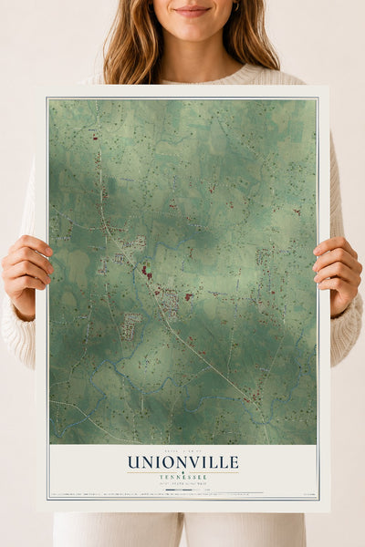 Map of Unionville, Tennessee, 18 x 24 inch unframed archival matte print