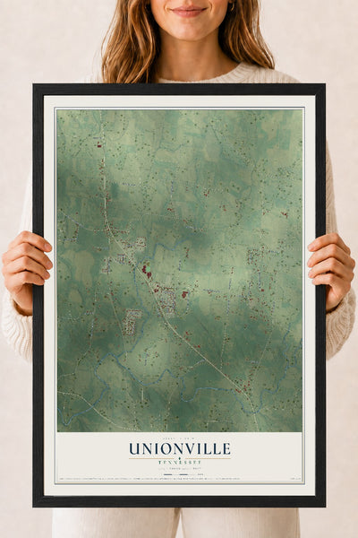 Map of Unionville, Tennessee, 18 x 24 inch print in a black wood frame