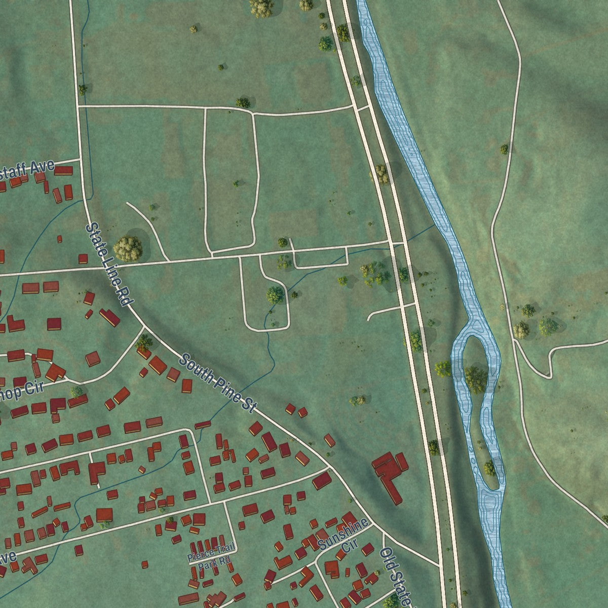 Second close-up of the map of Valley Forge, Tennessee print showing more streets and buildings