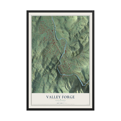 Map of Valley Forge, Tennessee, 12 x 18 inch print in a black wood frame