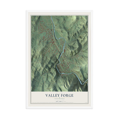 Map of Valley Forge, Tennessee, 12 x 18 inch print in a white wood frame
