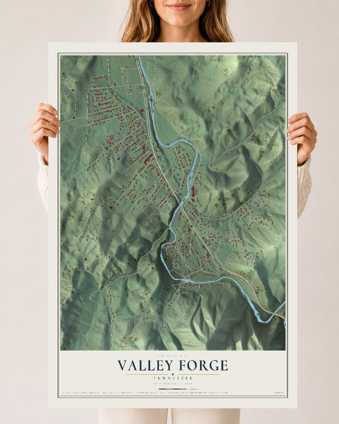 Map of Valley Forge, Tennessee, 24 x 36 inch unframed archival matte print