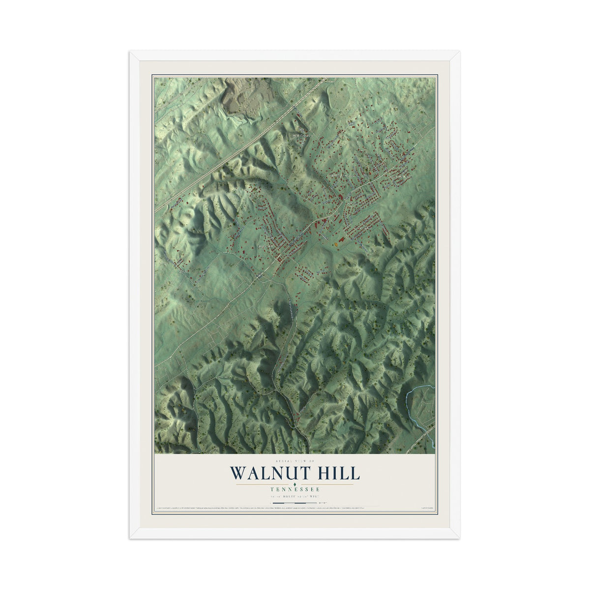 Map of Walnut Hill, Tennessee, 12 x 18 inch print in a white wood frame