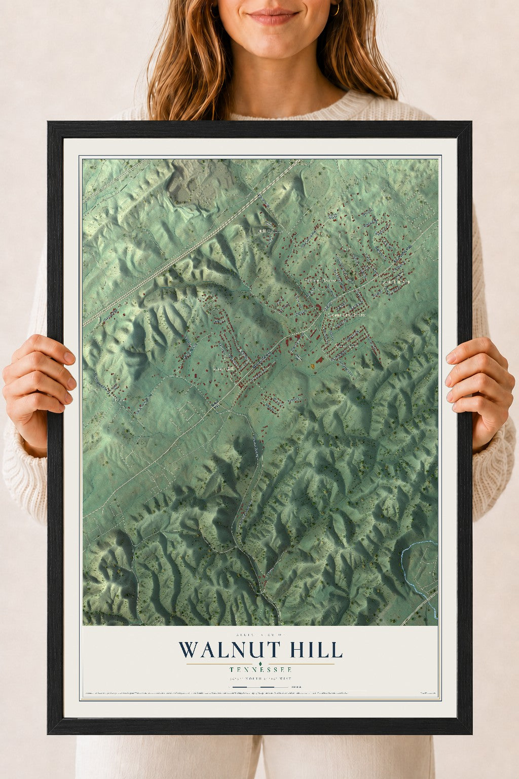 Map of Walnut Hill, Tennessee, 18 x 24 inch print in a black wood frame