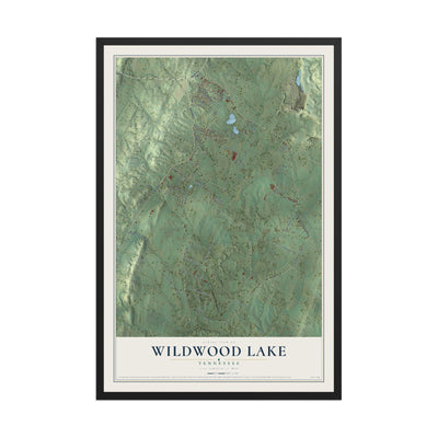 Map of Wildwood Lake, Tennessee, 12 x 18 inch print in a black wood frame