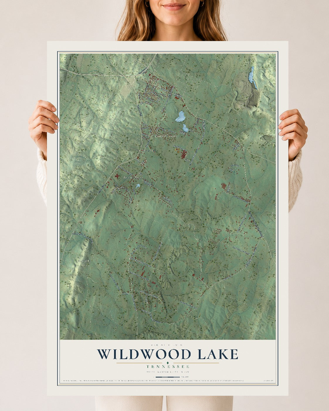 Map of Wildwood Lake, Tennessee, 24 x 36 inch unframed archival matte print