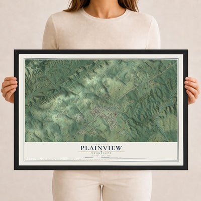 Map of Plainview, Tennessee, 12 x 18 inch print in a black wood frame