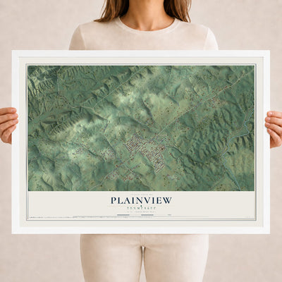 Map of Plainview, Tennessee, 18 x 24 inch print in a white wood frame