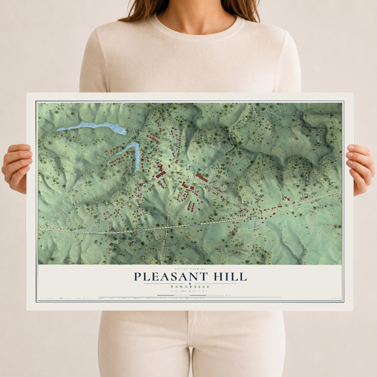 Map of Pleasant Hill, Tennessee, 12 x 18 inch unframed archival matte print