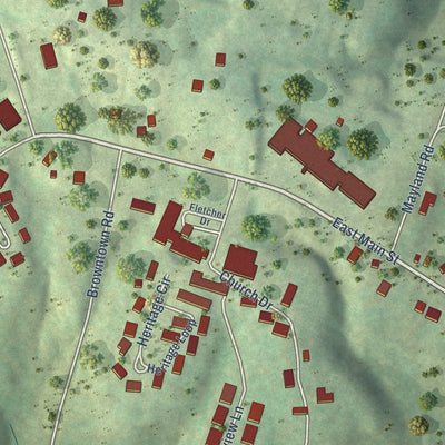Close-up of the map of Pleasant Hill, Tennessee print showing street and building detail