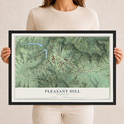 Map of Pleasant Hill, Tennessee, 12 x 18 inch print in a black wood frame