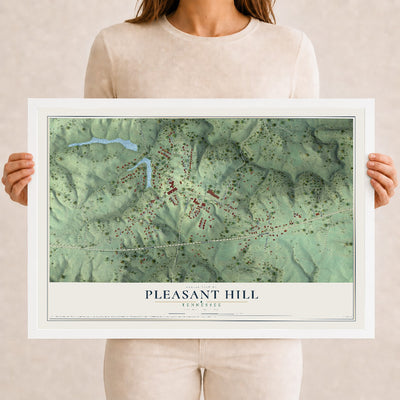 Map of Pleasant Hill, Tennessee, 12 x 18 inch print in a white wood frame