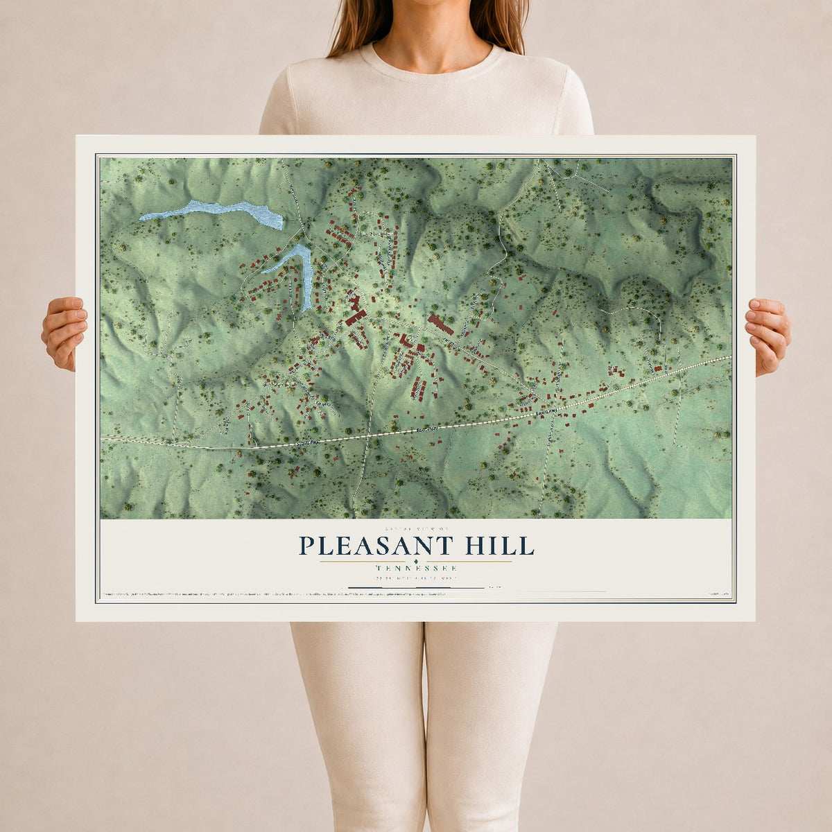 Map of Pleasant Hill, Tennessee, 24 x 36 inch unframed archival matte print