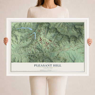 Map of Pleasant Hill, Tennessee, 24 x 36 inch print in a white wood frame