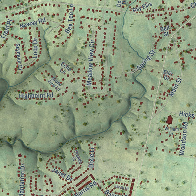 Close-up of the map of Pleasant View, Tennessee print showing street and building detail
