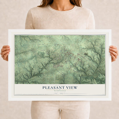 Map of Pleasant View, Tennessee, 12 x 18 inch print in a white wood frame