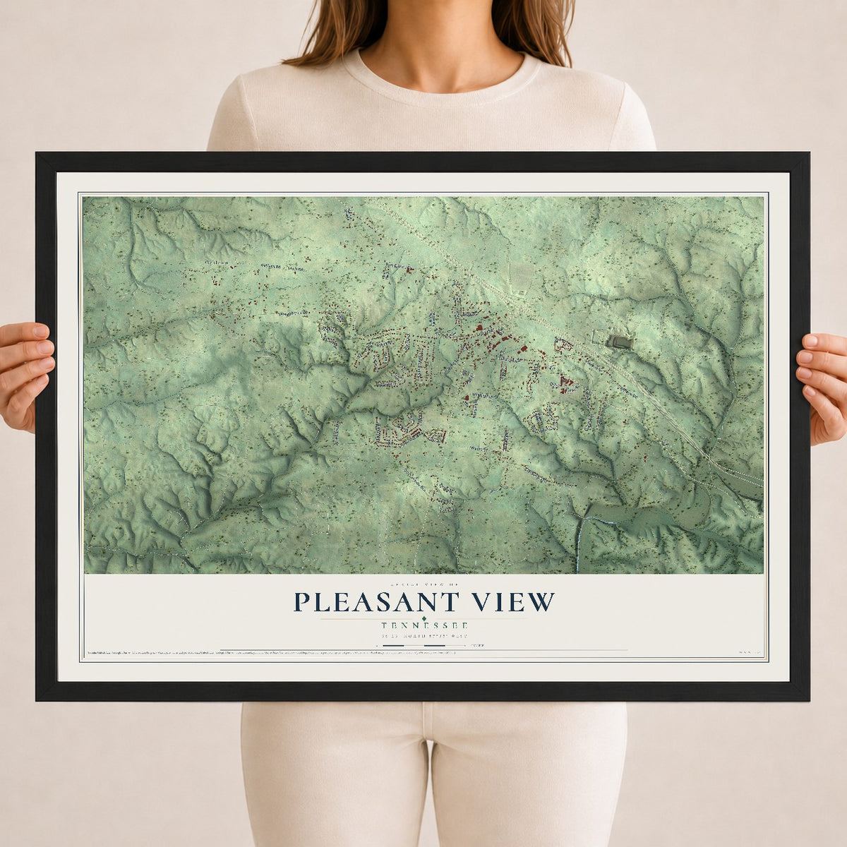 Map of Pleasant View, Tennessee, 18 x 24 inch print in a black wood frame