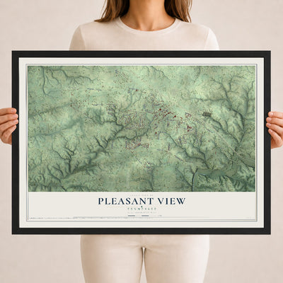 Map of Pleasant View, Tennessee, 18 x 24 inch print in a black wood frame