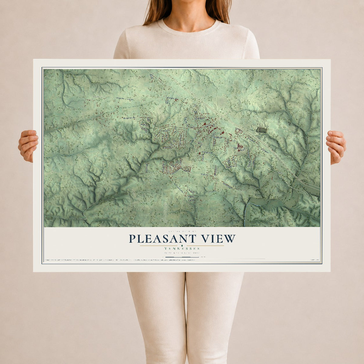 Map of Pleasant View, Tennessee, 24 x 36 inch unframed archival matte print