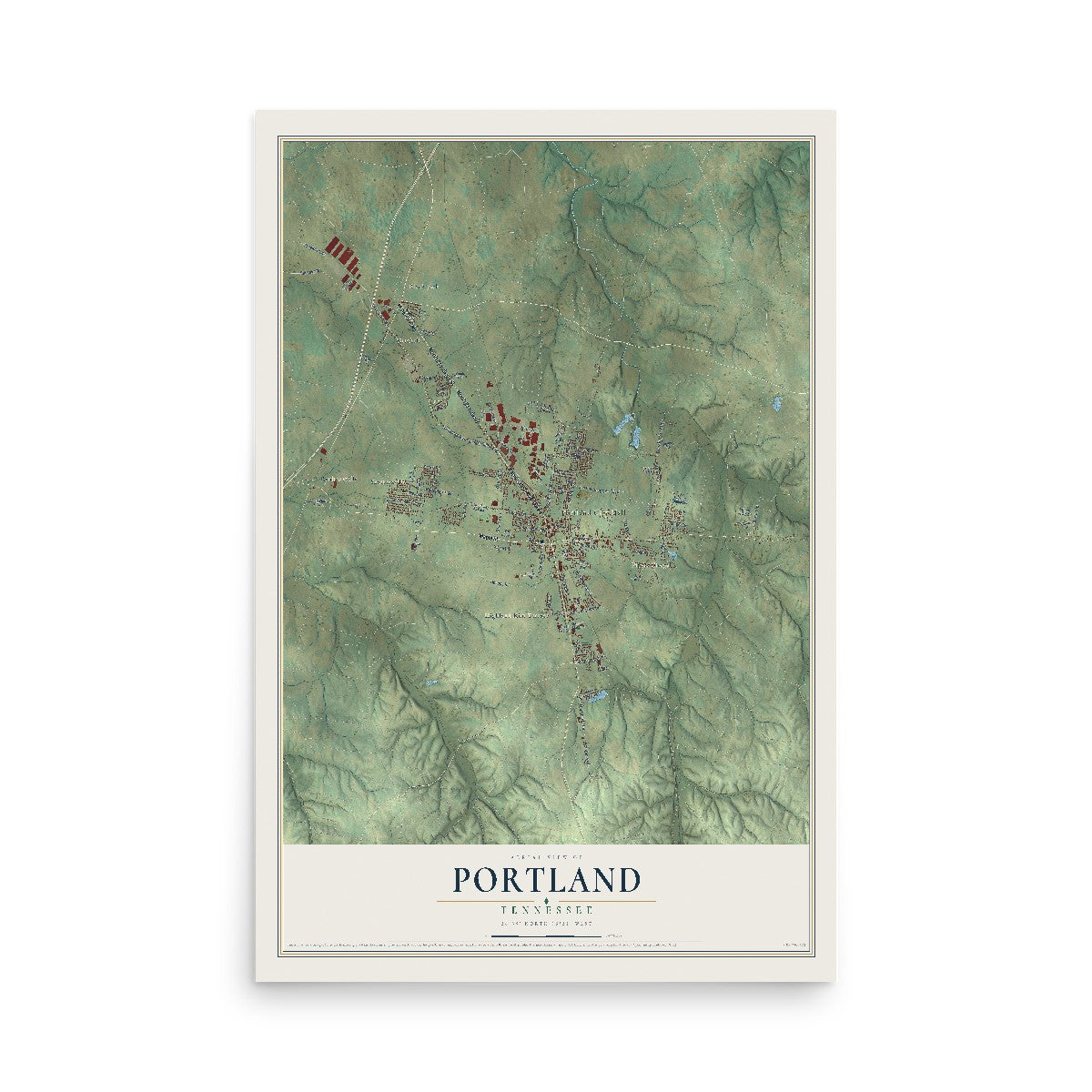 Map of Portland, Tennessee, 12 x 18 inch unframed archival matte print