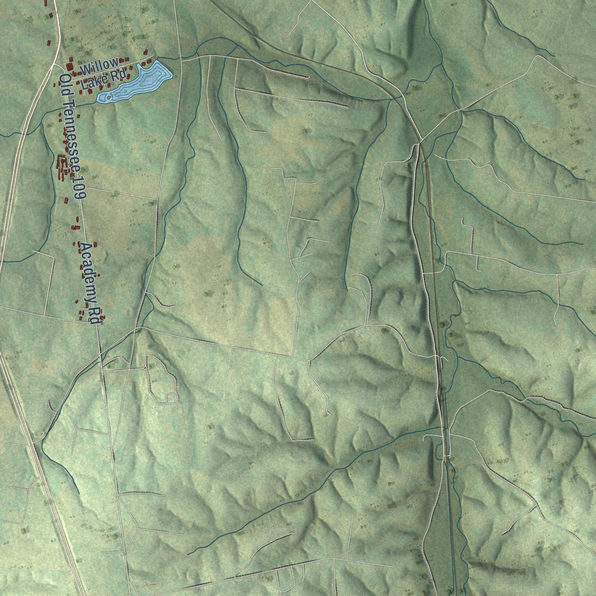 Second close-up of the map of Portland, Tennessee print showing more streets and buildings