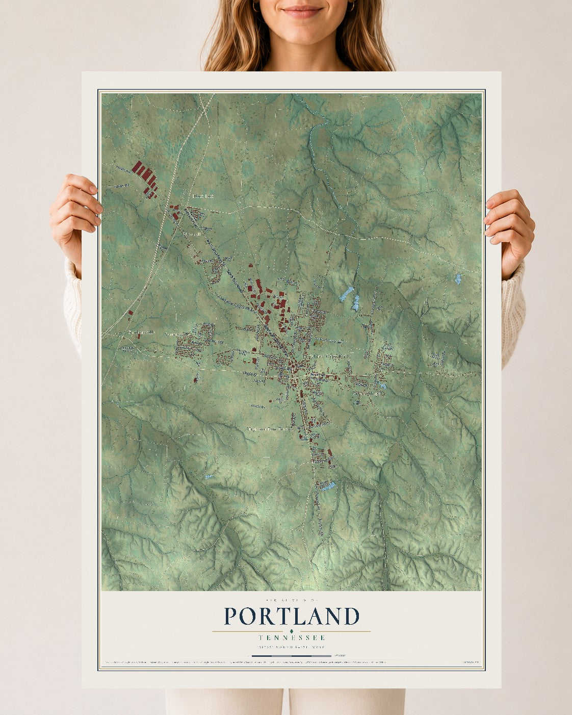 Map of Portland, Tennessee, 24 x 36 inch unframed archival matte print