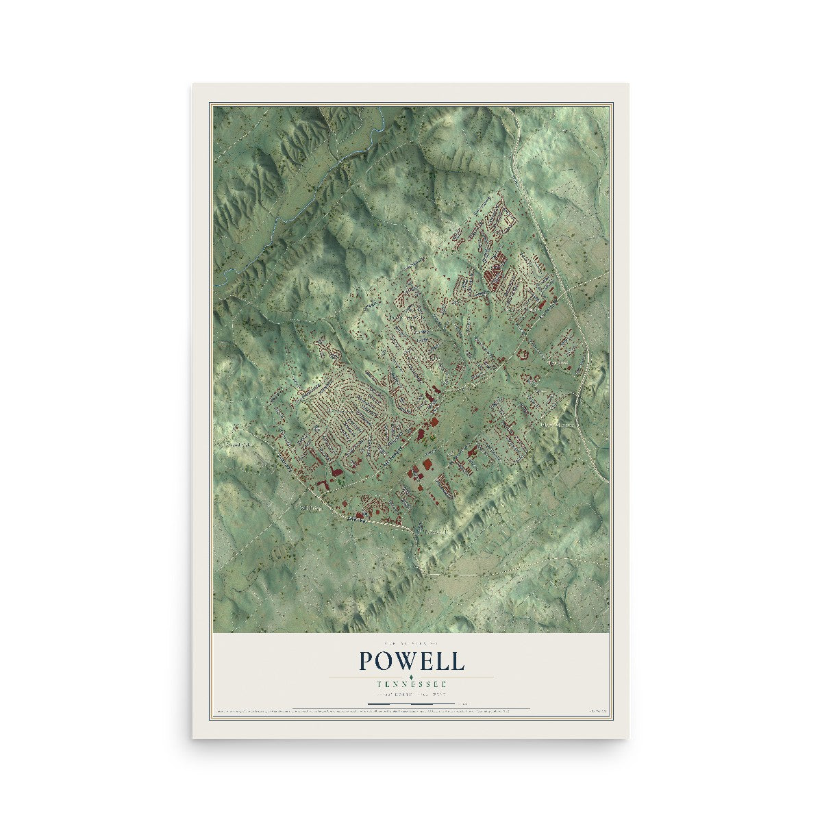 Map of Powell, Tennessee, 12 x 18 inch unframed archival matte print
