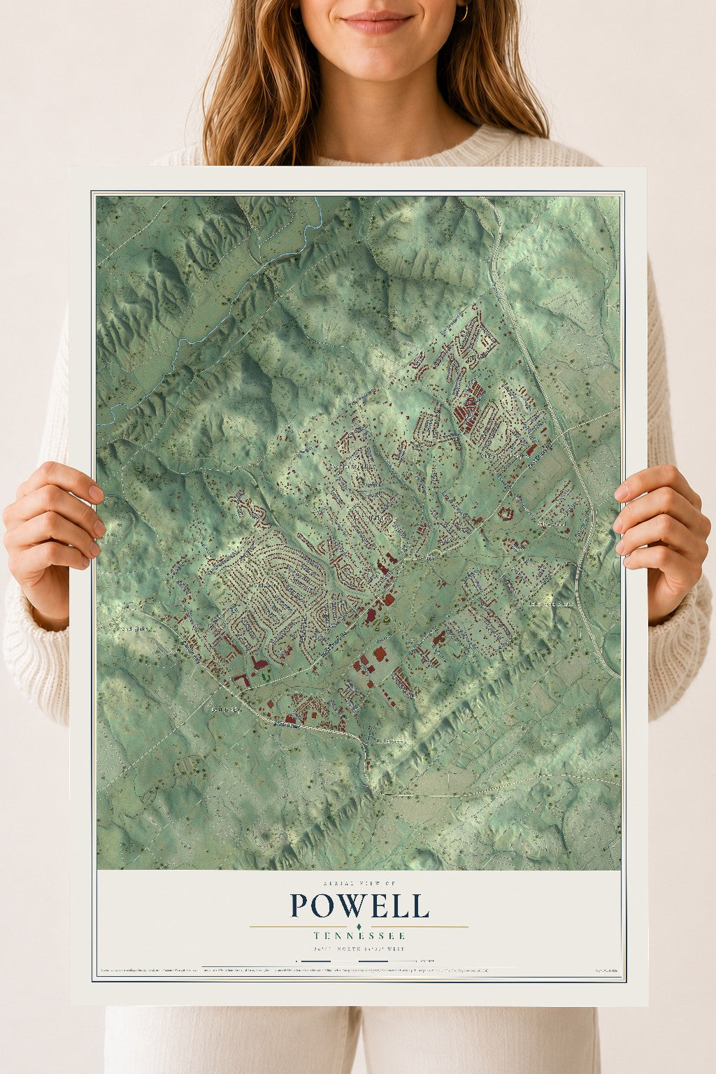 Map of Powell, Tennessee, 18 x 24 inch unframed archival matte print