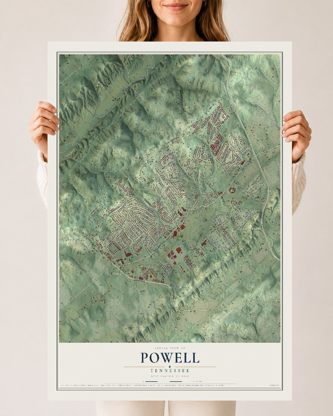 Map of Powell, Tennessee, 24 x 36 inch unframed archival matte print