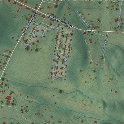 Close-up of the map of Powells Crossroads, Tennessee print showing street and building detail