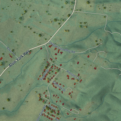 Second close-up of the map of Powells Crossroads, Tennessee print showing more streets and buildings