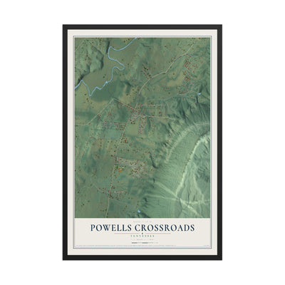 Map of Powells Crossroads, Tennessee, 12 x 18 inch print in a black wood frame