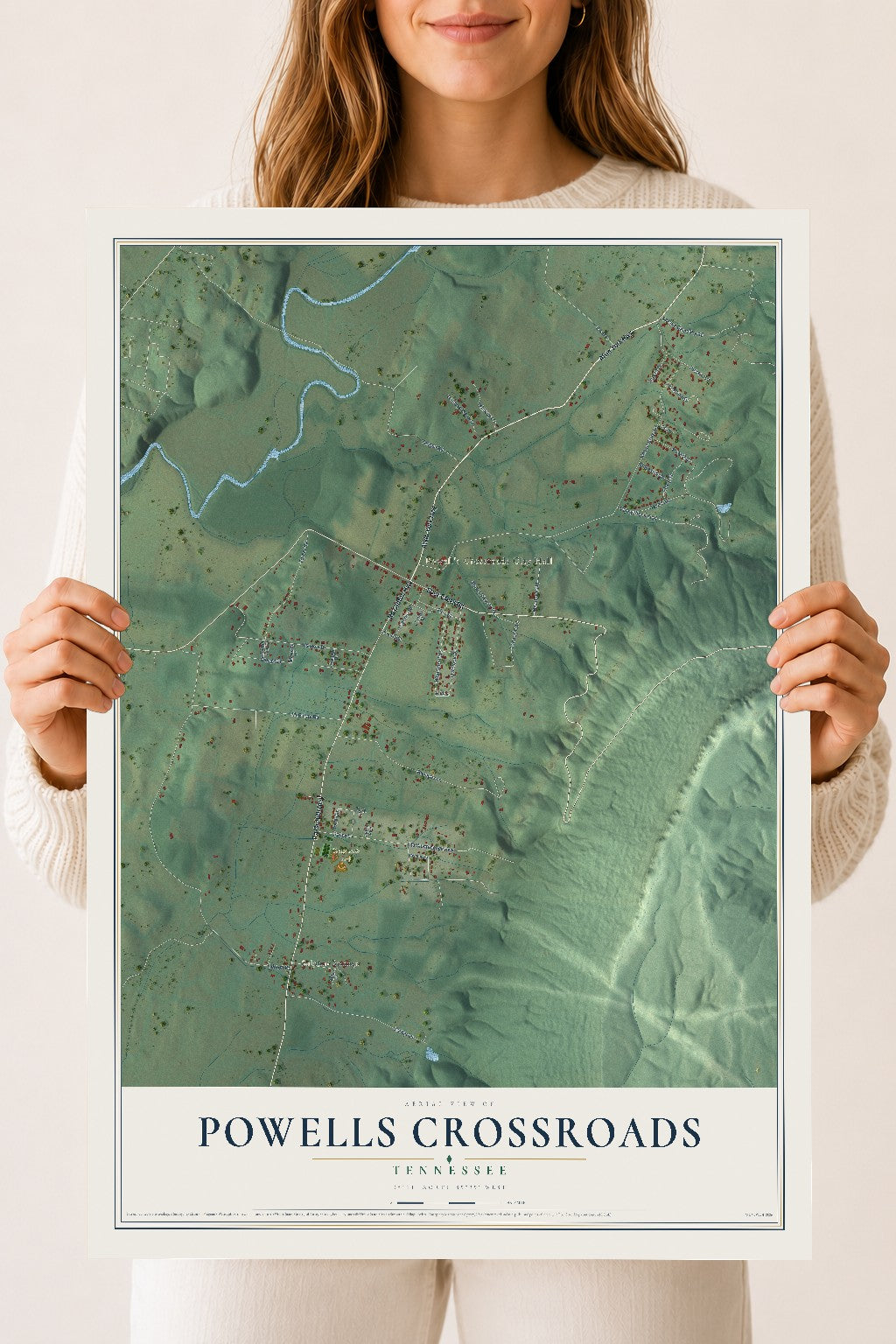 Map of Powells Crossroads, Tennessee, 18 x 24 inch unframed archival matte print